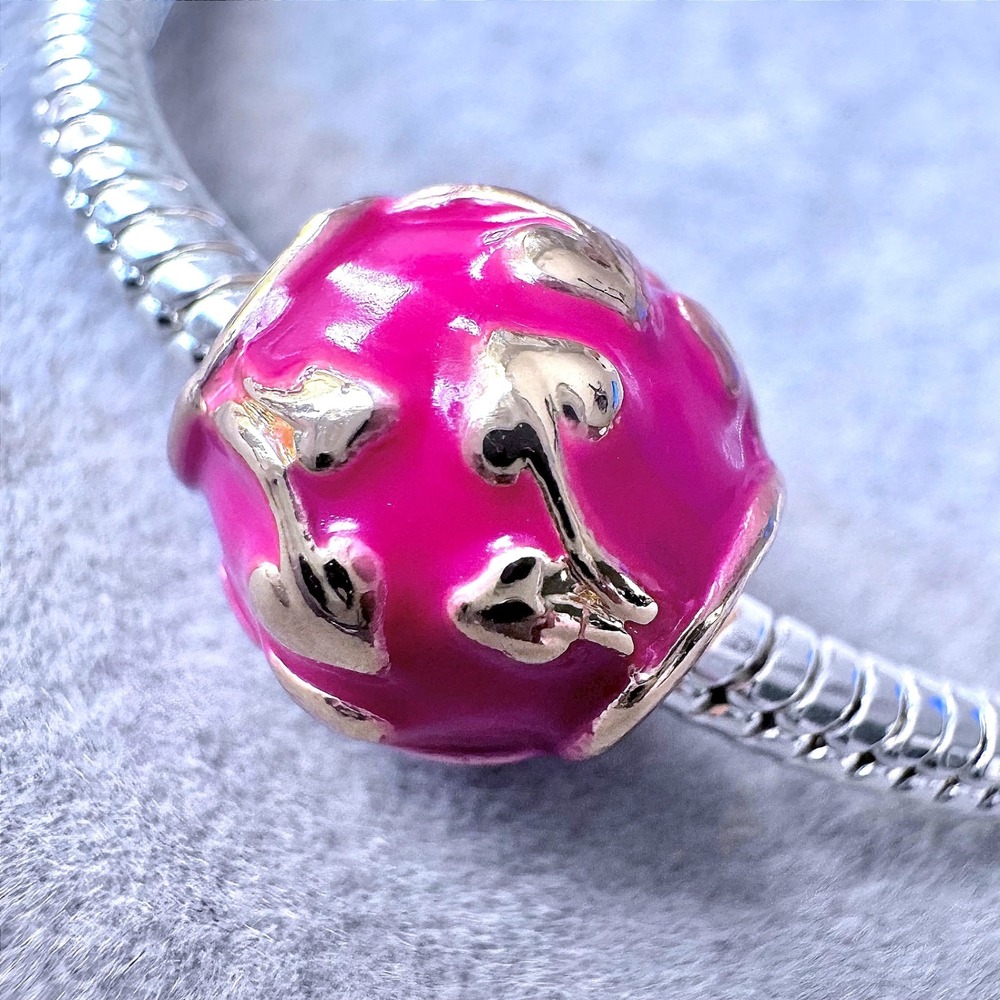Pink Enamel Heart Vine Bead Charm‎ Gold Tone fits PANDORA
